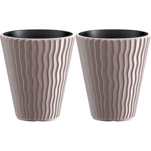 Prosperplast Plantenpot/bloempot Sand Waves - 2x - buiten/binnen - kunststof - beige - D30 x H33 cm - Plantenpotten