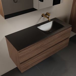 MONDIAZ AIVY 120cm badmeubel Mocha, wastafel Urban solid surface rechts zonder kraangat met spiegelkast (AI-351641URBAN-NO - AI-M120MORE - AI-C120MOMI)