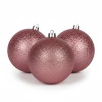 4x Kerstballen - kunststof - glitter - roze - 10 cm