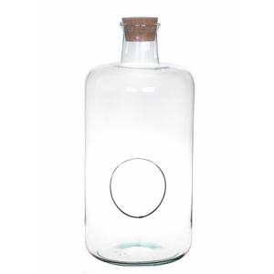Sierfles terrarium Bovey - met kurk dop - D20 x H43 cm - transparant glas - met gat