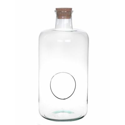 Sierfles terrarium Bovey - met kurk dop - D20 x H43 cm - transparant glas - met gat