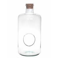 Sierfles terrarium Bovey - met kurk dop - D20 x H43 cm - transparant glas - met gat