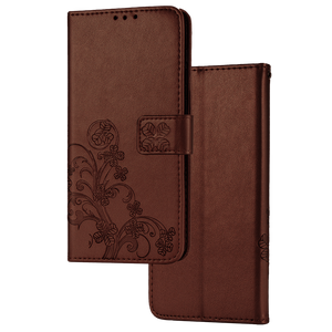 Xiaomi Redmi Note 9T 5G hoesje - Bookcase - Pasjeshouder - Portemonnee - Bloemenprint - Kunstleer - Bruin