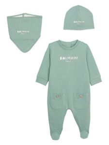 Balmain Kids logo-embroidered cotton babygrow set - Vert