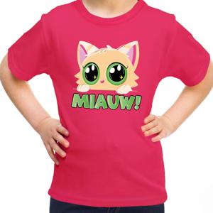 Verkleed T-shirt voor jongens/meisjes - Miauw - roze - carnaval - feestkleding voor kinderen