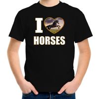 I love horses t-shirt met dieren foto van een zwart paard zwart voor kinderen I love horses t-shirt met dieren foto van een zwart paard zwart voor kinderen