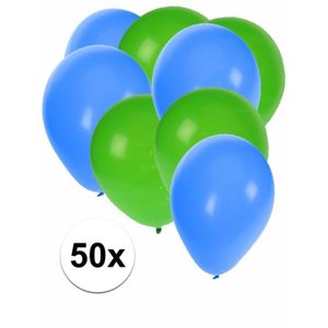 50x ballonnen - 27 cm - groen / blauwe versiering