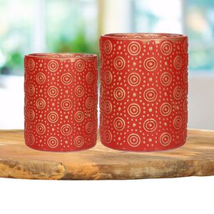 Theelichthouders set - 2x - rood/goud - glas - luxe kaarsenhouders