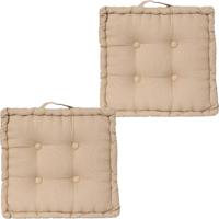 Atmosphera Vloerkussen Square - 2x - beige - katoen - 40 x 40 x 8 cm - vierkant - Extra dik