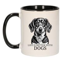Cadeau mok voor honden liefhebbers - Tekkel - zwart oor - pentekening - keramiek - 300 ml