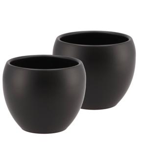 DK Design Bloempot/plantenpot - 2x - Vinci - zwart mat - voor kamerplant - D11 x H14 cm