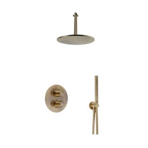 Regendoucheset Inbouw Salenzi Giro R Plafond Uitloop Gegalvaniseerd Geborsteld Messing Goud 30 cm OP=OP