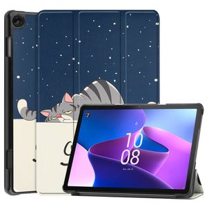 Lunso - Lenovo Tab M10 Gen 3 (3e generatie) - Tri-Fold Bookcase hoes - Lazy Cat