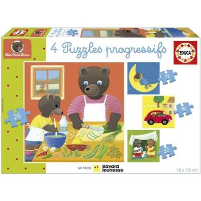Puzzel - EDUCA - Kleine Bruine Beer: 4 progressieve puzzels voor kinderen van 12 tot 25 stukjes voor 3-jarigen