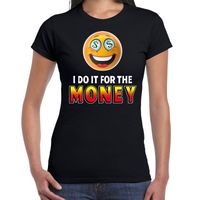 Funny emoticon t-shirt I do it for the money zwart voor dames - thumbnail