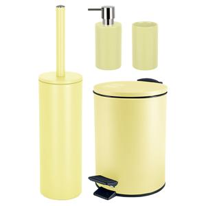 Badkamer accessoires set - WC-borstel/pedaalemmer/zeeppompje/beker - metaal/keramiek - geel