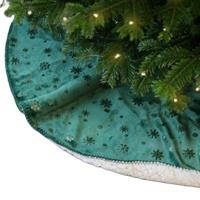 Kerstboomrok - donkergroen - sneeuwvlokken - D100 cm - polyester - kerstboomkleed - thumbnail