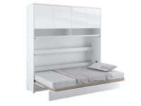 Opklapbed CONCEPTION PRO 120x200 cm wit/glanzend wit (horizontaal) met opzetkast met matras