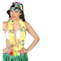 Carnaval verkleed set - Tropische Hawaii party - bucket hoedje - met bloemenslinger - volwassenen