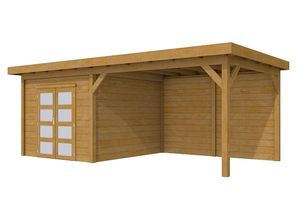 Woodvision Douglas Tuinhuis Topvision Roek geïmpregneerd 303x303 cm + luifel 400 cm- Plat dak- Geïmpregneerd lariks Douglas hout- Woodvision