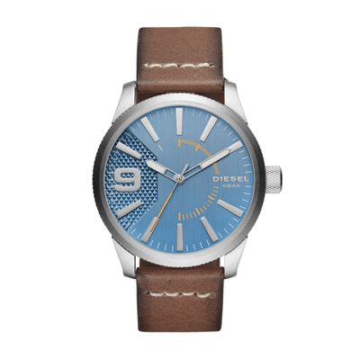 Diesel horlogeband DZ1804 Leder Bruin 24mm + wit stiksel