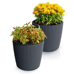 Plantenpot/bloempot Buckingham - 2x - buiten/binnen - kunststof - antraciet - D34 x H30 cm