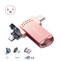Richwell 3 in 1 32G type-C + Micro USB + USB 3 0 Metal Flash Disk met OTG functie (Rose goud)