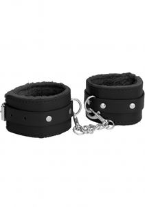 Ouch! Plush Leather Ankle Cuffs - Black