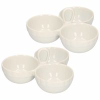 Set van 2x stuks snack/hapjes/borrelschaaltjes met greepje 3-vaks 20 x 9 cm