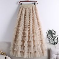 Dames Rok Tutu Lange rok Maxi Rokken Geplooid Lapwerk Meerlaags Effen Feest Halloween Lente Herfst Polyester Lange Lengte Prinses Zomer Zwart Wit Lichtgroen Blozend Roze Lightinthebox