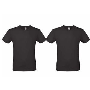 Set van 3x stuks zwart basic t-shirt met ronde hals voor heren van katoen, maat: L (52)