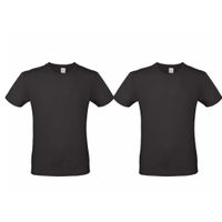 Set van 3x stuks zwart basic t-shirt met ronde hals voor heren van katoen, maat: L (52)