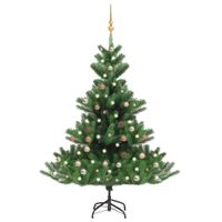 VidaXL Kunstkerstboom Nordmann met LED&apos;s en kerstballen 150 cm groen