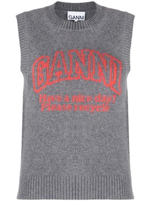 GANNI haut à logo intarsia - Gris