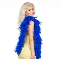 Boland Carnaval verkleed boa met veren - blauw - 180 cm - 50 gram - Glitter and Glamour   - - thumbnail