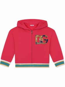 Dolce & Gabbana Kids hoodie zippé à patch logo - Rose