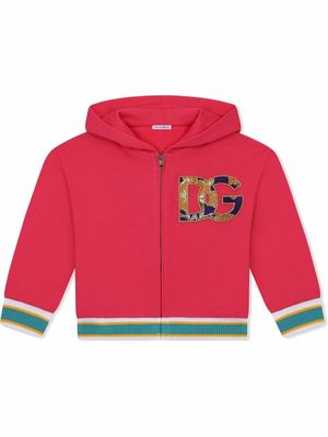 Dolce & Gabbana Kids hoodie zippé à patch logo - Rose