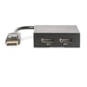 Digitus DS-45404 2 poorten DisplayPort-splitter Met metalen behuizing, Ultra HD-geschikt, Met aluminium behuizing 4096 x 2160 Pixel Zwart