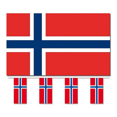 Bellatio Decorations - Vlaggen versiering set - Noorwegen - Vlag 90 x 150 cm en vlaggenlijn 4 meter