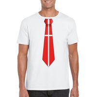 Wit t-shirt met Denemarken vlag stropdas heren - thumbnail