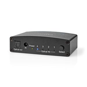 Nedis ASWI2514BK Digitale Audio-switch 4-wegs Input: Dc Power / 4x Toslink Output: Toslink Female Afstandsbediening / Drukknop / Manueel Metaal Zwart