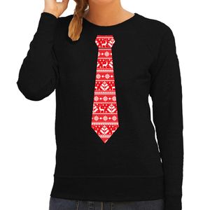 Stropdas Kersttrui/Kerst sweater kerstpatroon zwart voor dames