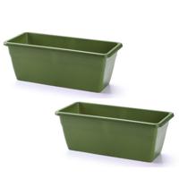 Plantenbak - 2x - groen - rechthoekig - 40 x 18 x 15 cm Plantenbak - 2x - groen - rechthoekig - 40 x 18 x 15 cm