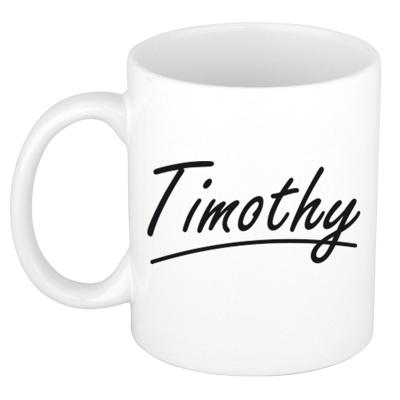Timothy Naam koffiemok - beker - met sierlijke letters - wit - 300 ml - Cadeau - Heren Timothy Naam koffiemok - beker - met sierlijke letters - wit - 300 ml - Cadeau - Heren