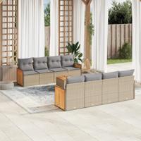 9-delige Loungeset met kussens poly rattan beige
