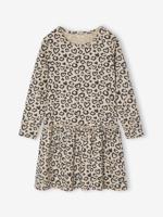 Meisjesjurk met print beige (poederkleur)