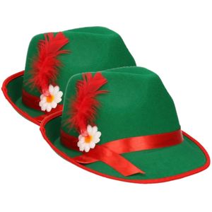 Set van 2x stuks groen/rood Tiroler hoedje verkleedaccessoire voor volwassenen   -