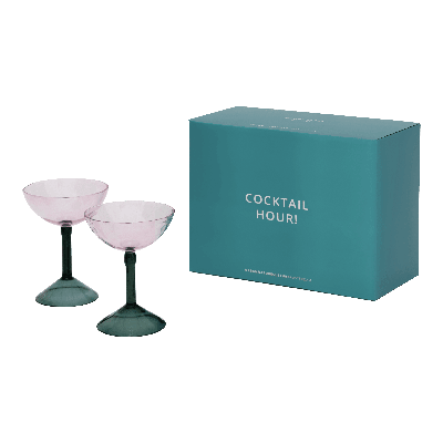 Cocktailglas in coupevorm, set van 2, in cadeauverpakking