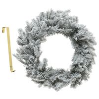 Kerstkrans groen met sneeuw 50 cm kunststof incl. deurhanger