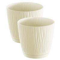 Plantenpot/bloempot Waves - 4x stuks - kunststof - creme wit - D17 x H16 cm - binnen/buiten